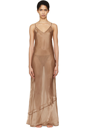 Tan Liquid Organza Cami Long Maxi Dress