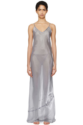 Silver Liquid Organza Cami Long Maxi Dress