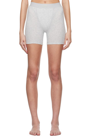 Gray Cotton Rib Boy Shorts