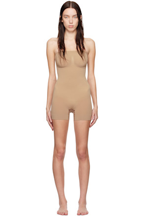 Taupe Seamless Sculpt Strapless Shortie Bodysuit