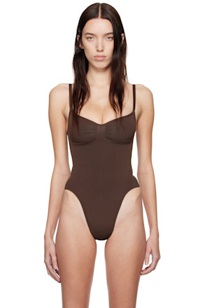 Brown Seamless Sculpt Thong Bodysuit