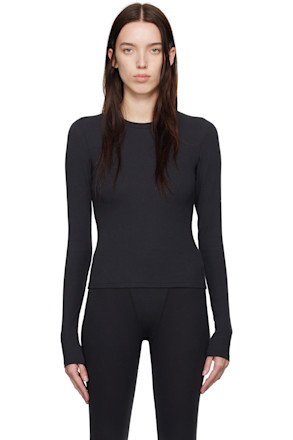 Black Cotton Rib Long Sleeve T-shirt