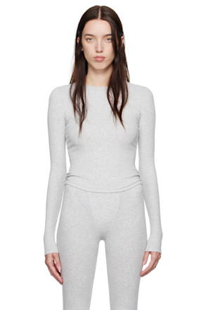 Gray Cotton Rib Long Sleeve T-shirt