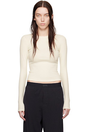 Off-White Cotton Rib Long Sleeve T-shirt