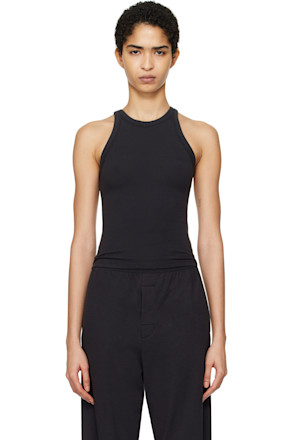 Black Cotton Jersey Crew Neck Tank Top
