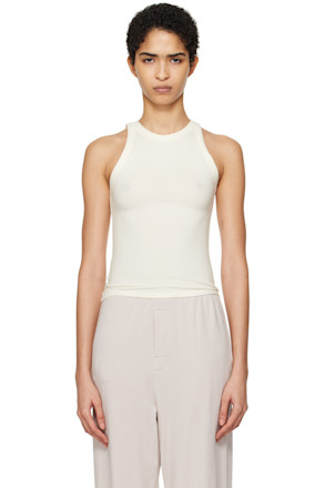 Off-White Cotton Jersey Crew Neck Tank Top