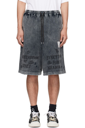 Black Bleached Graffiti Print Sweat Shorts
