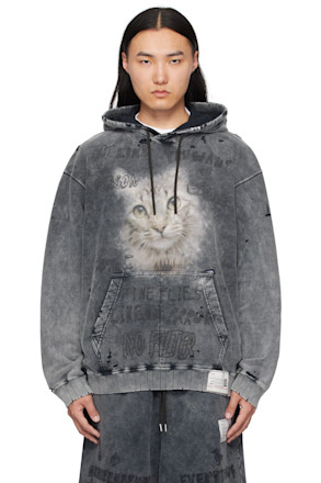 Black Bleached Cat Print Hoodie