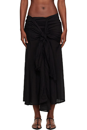 Black 82 Modal Lawn R Front Knot Maxi Skirt