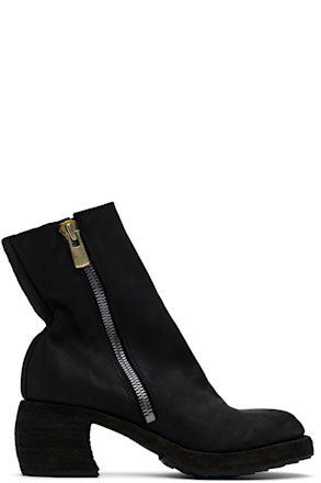 Black Guidi Edition Calf Grain Oblique Side Zip Boots