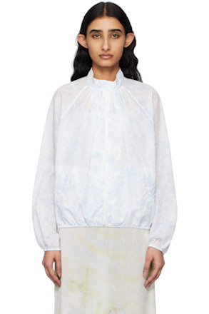 White & Blue Flower Sheer Windbreaker Jacket