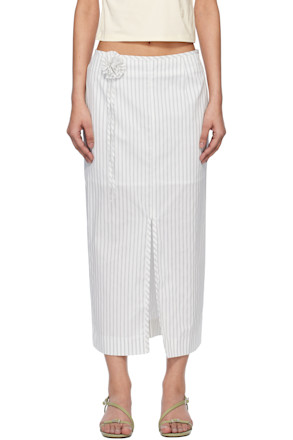 White Stripe Corsage Maxi Skirt