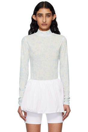 Blue & Off-White Flower Jersey Turtleneck