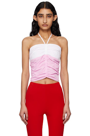 Pink & Off-White Shirring Halter Top