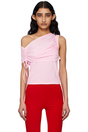 Pink Shirring One Shoulder Top