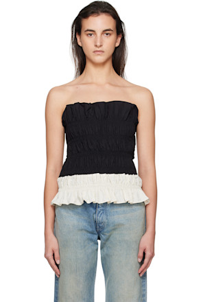 Black & Off-White Shirring Mono Tube Top