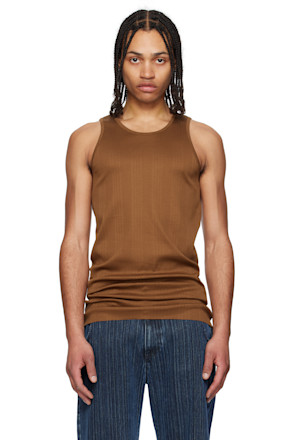 Tan Random Rib Tank Top