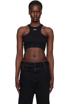 Black 'Off' Stamp Ribbed Rowing Tank Top