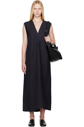 Navy Lise Linen Midi Dress