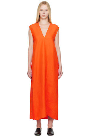 Orange Lise Linen Midi Dress