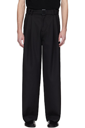 Black Wide Smoking Double Pleats Trousers