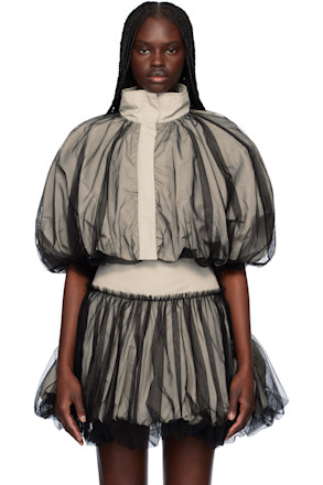Gray Tiny Tulle Bomber Jacket