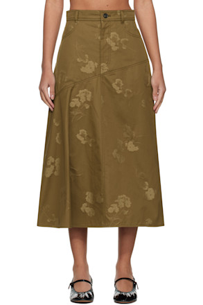 Khaki Drape Midi Skirt