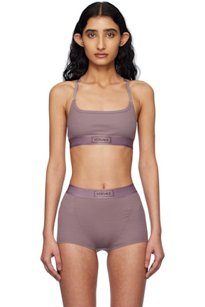 Purple 90s Vintage Logo Ribbed Bra