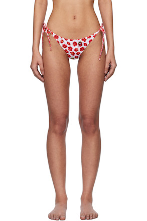 White & Red Strawberry Garden Bikini Bottom
