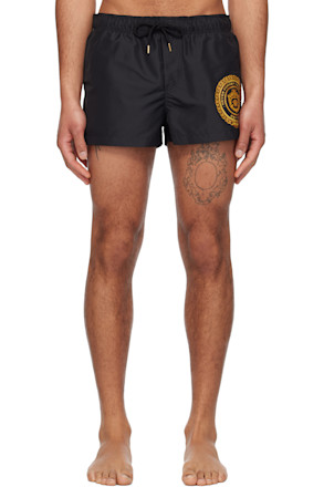 Black Chain Crest Print Swim Shorts