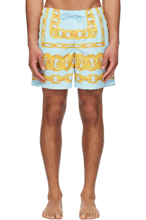 Blue & Yellow Medusa Chains Swim Shorts