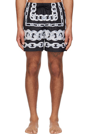 Black & Gray Medusa Chains Swim Shorts