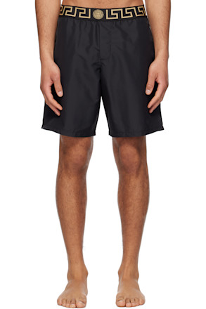 Black Greca Border Swim Shorts