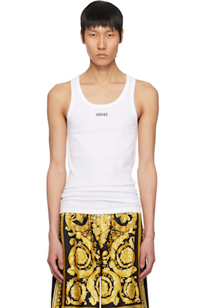 White Logo Ribbed Tank Top