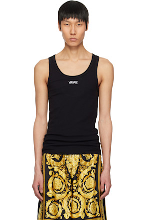 Black Logo Ribbed Tank Top