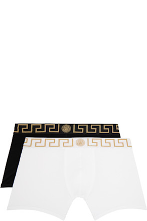 Two-Pack Black & White Greca Border Long Boxer Briefs