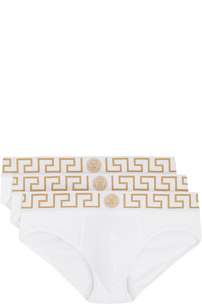 Three-Pack White Greca Border Briefs