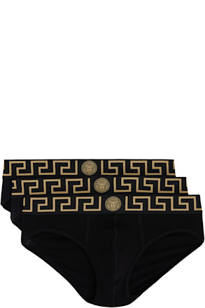 Three-Pack Black Greca Border Briefs