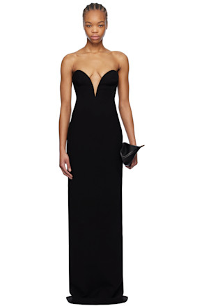 Black Bustier Crêpe Maxi Dress