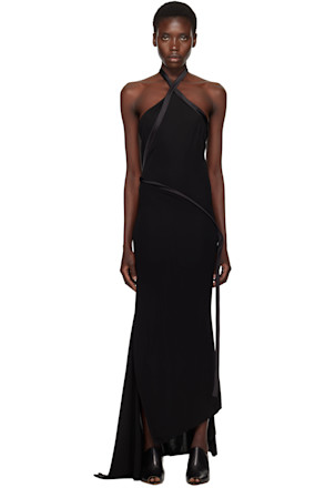 Black Asymmetric Halter Maxi Dress