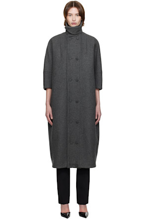 Gray Double Button Cocoon Coat