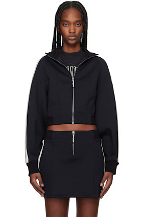 Black Neoprene Cropped Track Jacket