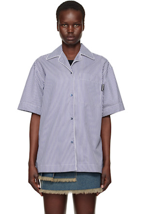 Navy Curved Logo Striped Shirt
