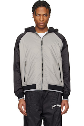 Black & Gray Curved Logo Windbreaker Jacket