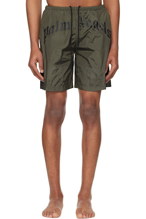 Khaki Curved Logo Swim Shorts