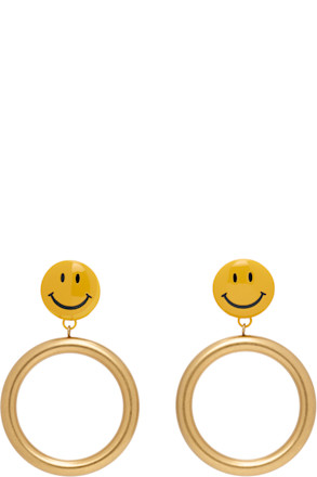 Gold Smiley Drop Earrings