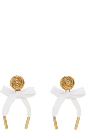 Gold & White Bow Earrings