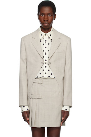 Beige Wool Check Blazer