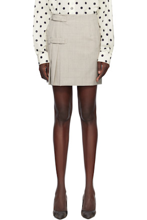 Beige Wool Check Miniskirt