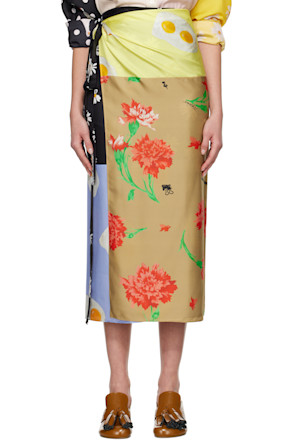 Multicolor All Over Daisy Print Midi Skirt